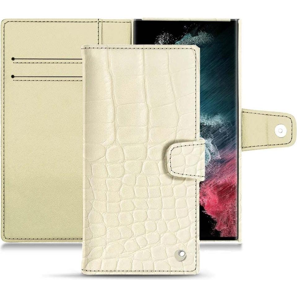 Noreve Lederschutzhülle Wallet (Samsung Galaxy S22 Ultra), Smartphone Hülle, Weiss