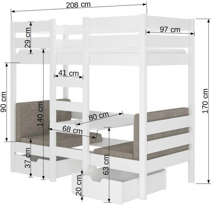 Produktbild ADRK Furniture Etagenbett mit BART 200x90 Matratzen (200 x 90 cm)