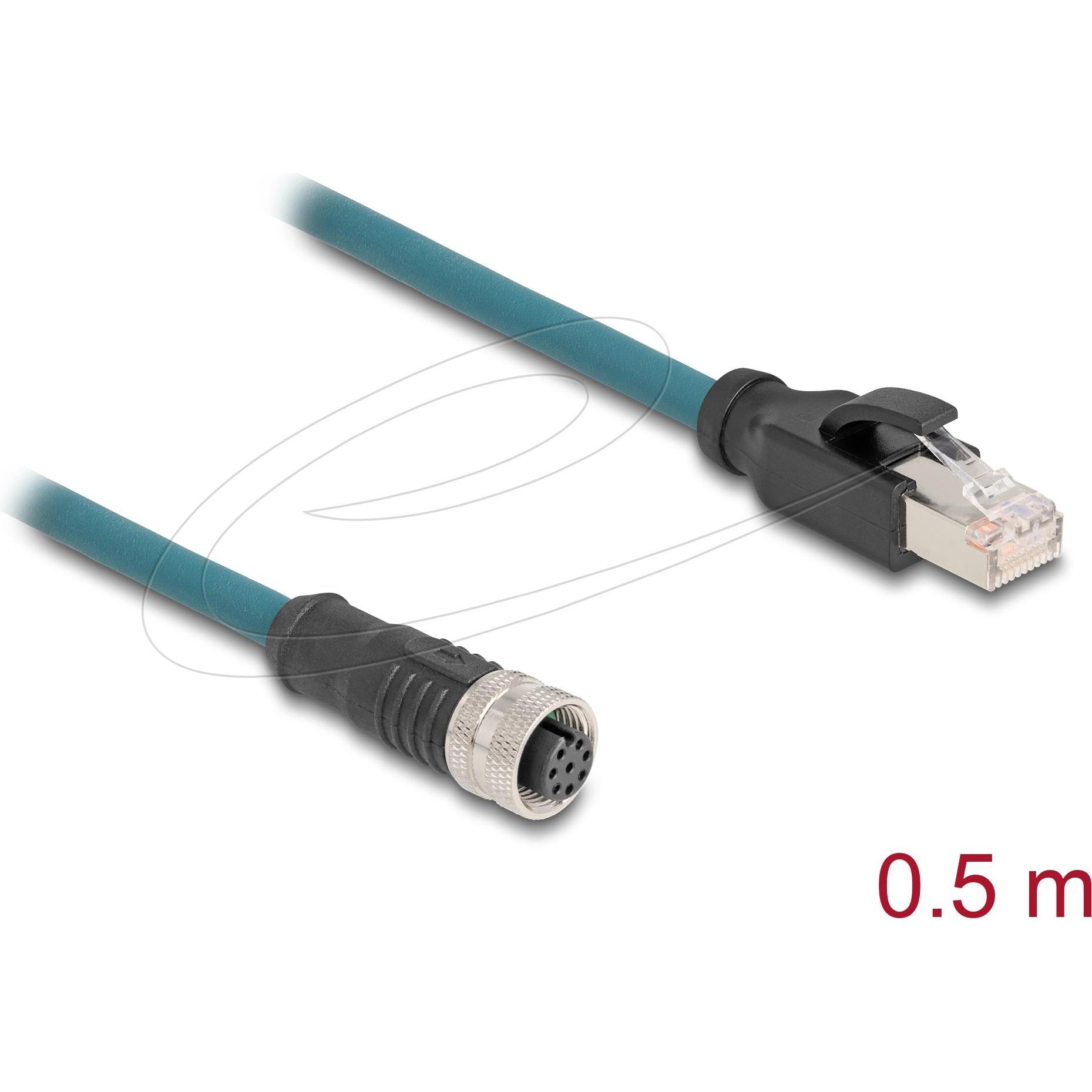 Delock Cavo adattatore M12 con codice A da presa 8 pin a spina RJ45 50 cm (S/FTP, CAT6a, 0.50 m), Cavo di rete