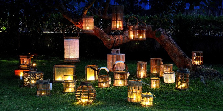 Actual product image Esultar Rattan lantern with glass insert