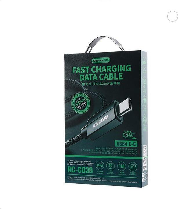 Actual product image Remax Kabelis USB KABELIS LADON SERIES 240W RC-C039 USB 4.0 USB-C/USB-C 1M Juodas (1 m, USB 4.0, 240 W)
