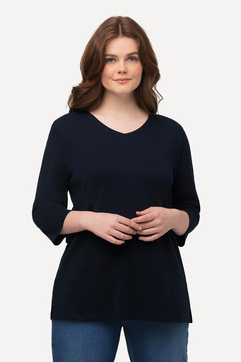 Immagine prodotto Ulla Popken Maglia di jersey a costine in cotone biologico con scollo a V e maniche a 3/4 (46, 48)