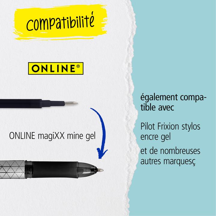 Image du produit Online 12er Pack Gel-Minen, radierbar, schwarz (12 pcs, Noir, 0.70 mm)