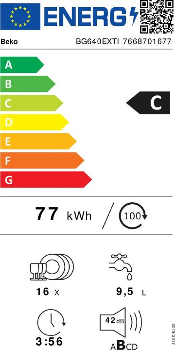 Energie-Label Beko BG640EXTI Einbau-Geschirrspüler integriert 60 cm