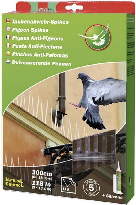 Produktbild Swissinno Taubenabwehrspikes transparentes Polycarbonat 300cm inkl. Silikonkleber