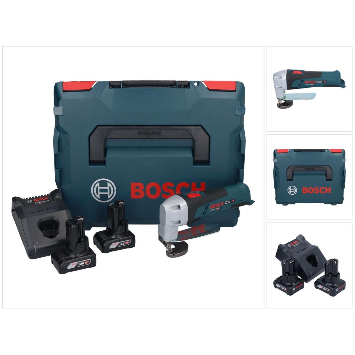 Bosch Professional, Elektroblechschere, Bosch GSC 12V-13 Akku Blechschere 12V mit Sechskantstiftschlüssel 12V + 2x Akku ...