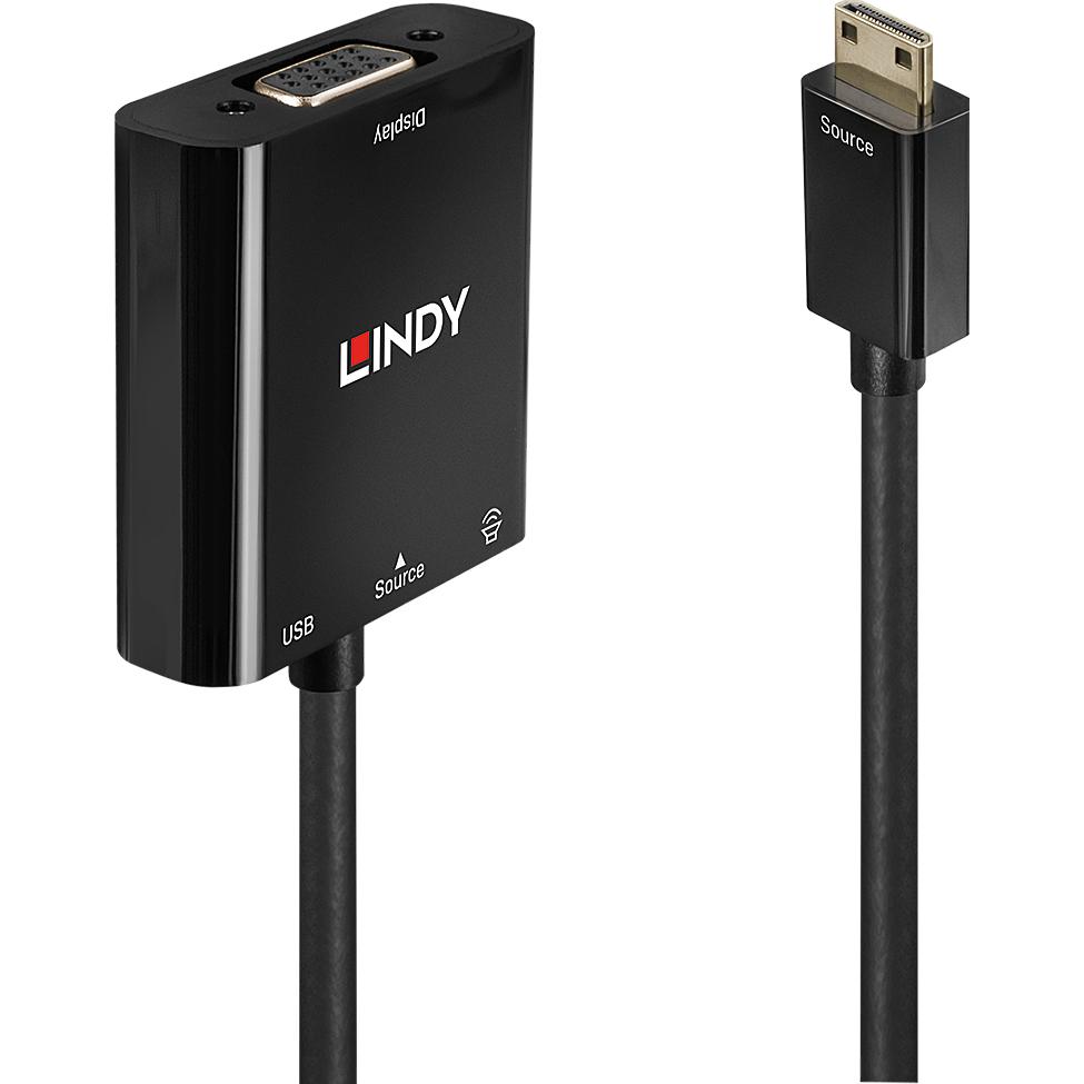 Lindy mini HDMI (Typ C) — VGA 3.5mm USB Micro-B (0.10 m), Cavo video, Nero