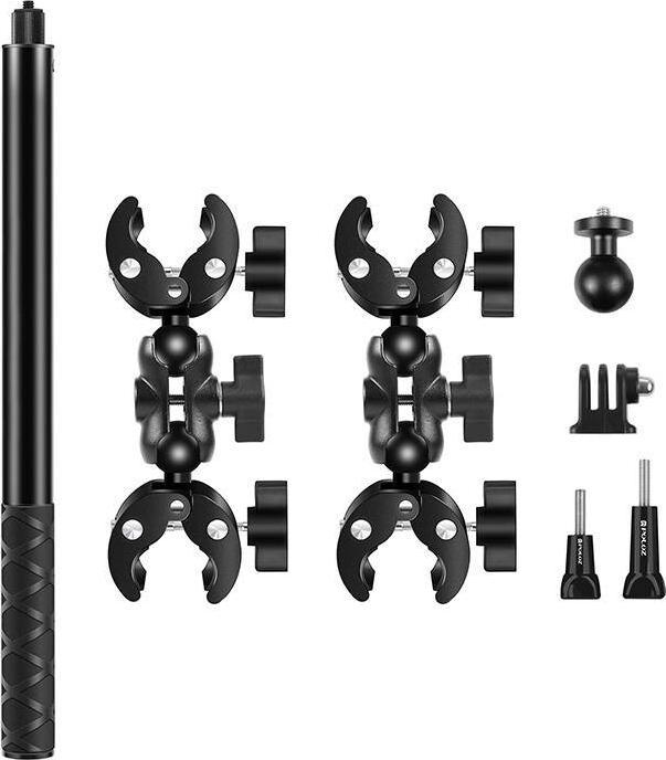 Immagine prodotto Puluz Motorcycle/bicycle mount with two clamps and selfie stick 150 cm (Montaggio del drone)