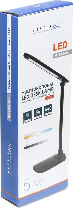 Actual product image Montiss Montis Lampka biurkowa wielofunkcyjna LED MT042-BK Czarna/Black Tischleuchte 5 7 W F Schwarz (440 lm)