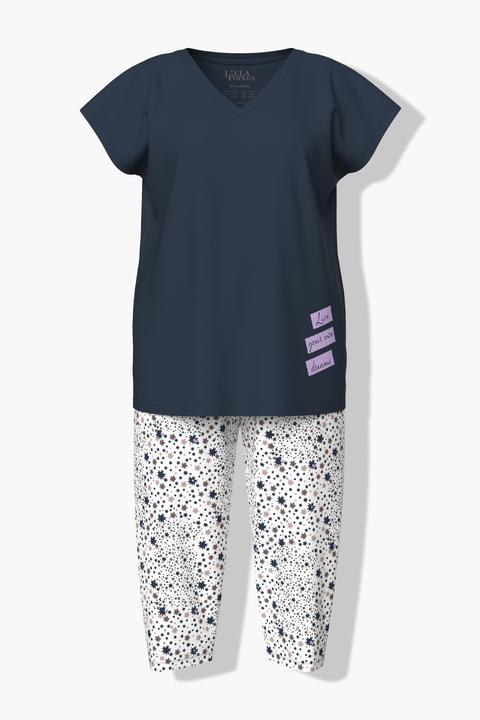 Ulla Popken Pyjama, Zweiteiler, Sterne, V-Ausschnitt, Halbarm (42, 44)