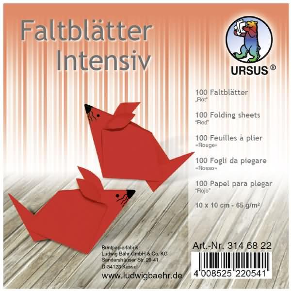 Ursus, Bastelpapier, Faltblätter Intensiv Uni 10x10cm VE=100 Blatt rot (65 g/m², 1 x)