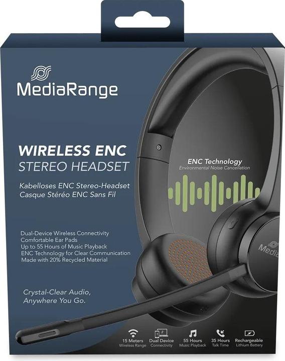Produktbild MediaRange Bluetooth ENC Stereo Headset 400mAh Akku schwarz (Kabellos, USB-C)