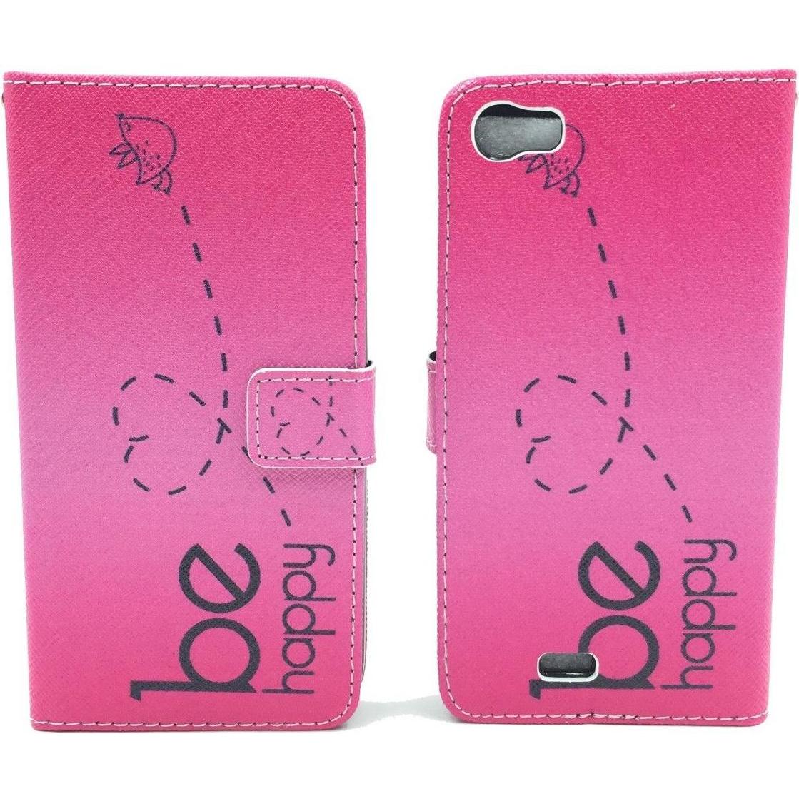 König Design Schutz Hülle für Wiko Lenny Be Happy Pink Tasche Cover Case + 1 Panzer Schutz Glas Neu (Wiko Lenny), Smartp...