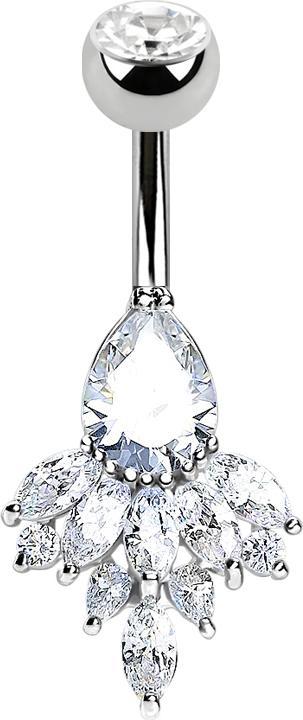 Immagine prodotto Star Piercing Banana argento con gocce di cristallo a sfera e piume (Ottone, Acciaio chirurgico 316L)