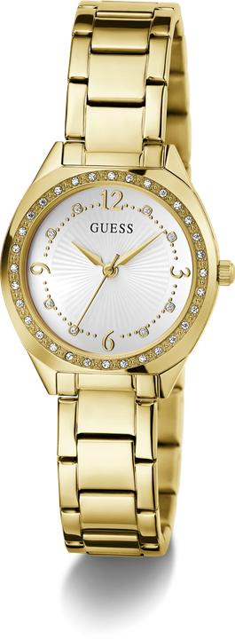 Produktbild Guess P GLD CS W/ CRYS / SUN WHT DL / P GLD BRCT Armbanduhr (Uhr mit Schmuckstein, 30 mm)