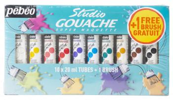 Produktbild Pebeo Gouache Studio Anfängerset 10 Sortierte Tuben und 1 Pinsel (20 ml)