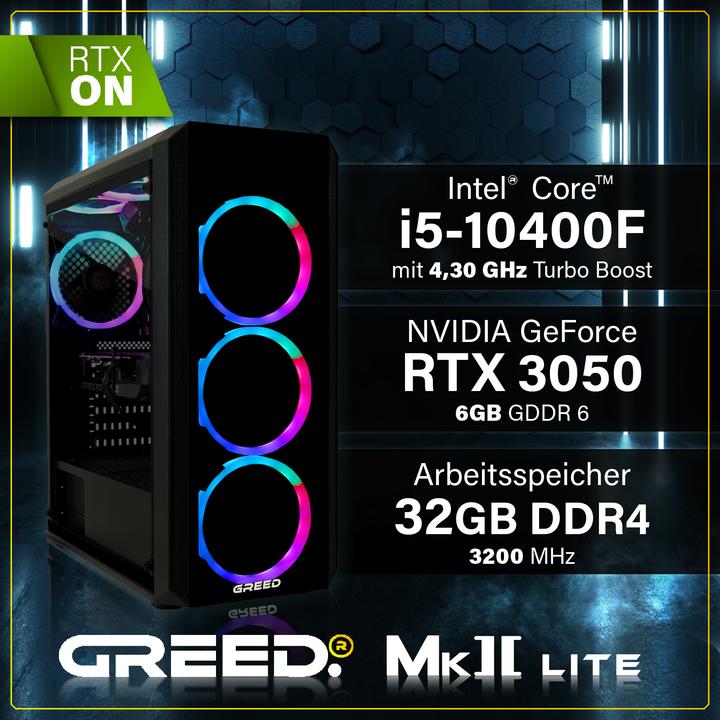 Produktbild Greed MK2 INTEL LITE - Gaming PC - RTX 3050 (512 GB, 32 GB, Intel Core i5-10400F, GeForce RTX 3050)