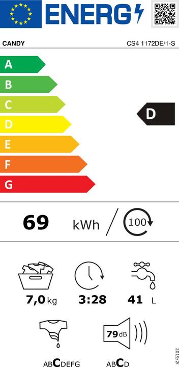 Energy Label Candy CS4 1172DE/1-S Washing Machine Freestanding Front Loader D (7 kg, Left)