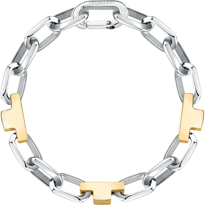 Trussardi Solid Steel Bicolor Bracelet T-Logo TJAXC15