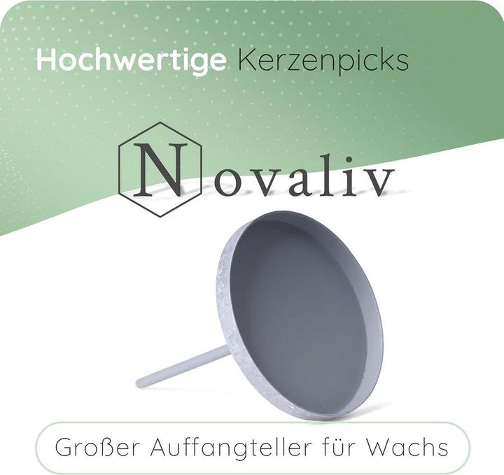 Produktbild Novaliv 4x Kerzenpick Flach 6,5 cm GRAU