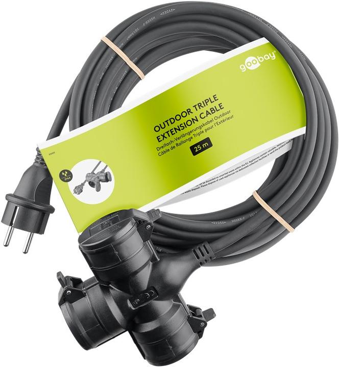 Actual product image Goobay Triple outdoor extension cable, 25 m, black (25 m, CEE 7/7)