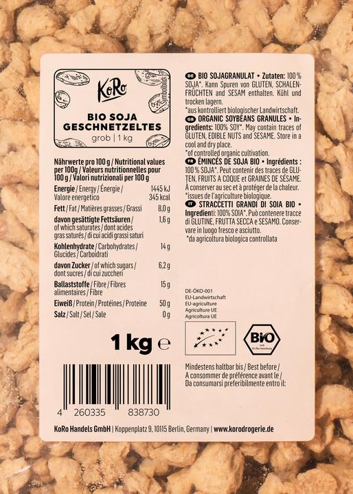 Nährwerte und Zutaten KoRo Bio Sojagranulat (1000 g)