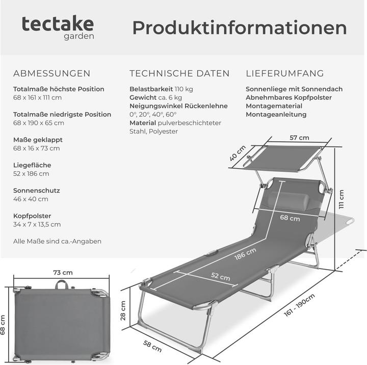 Produktbild tectake Gartenliege (161 cm)