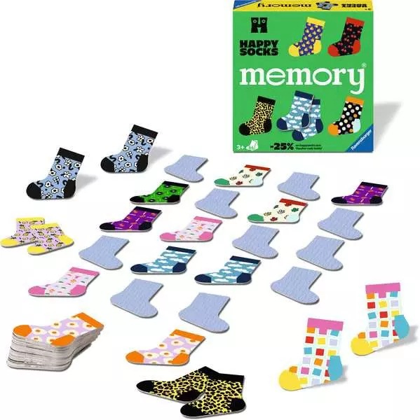 Actual product image Ravensburger 24702 memory® Happy Socks. The classic game in co-operation with Happy (Multilingual)