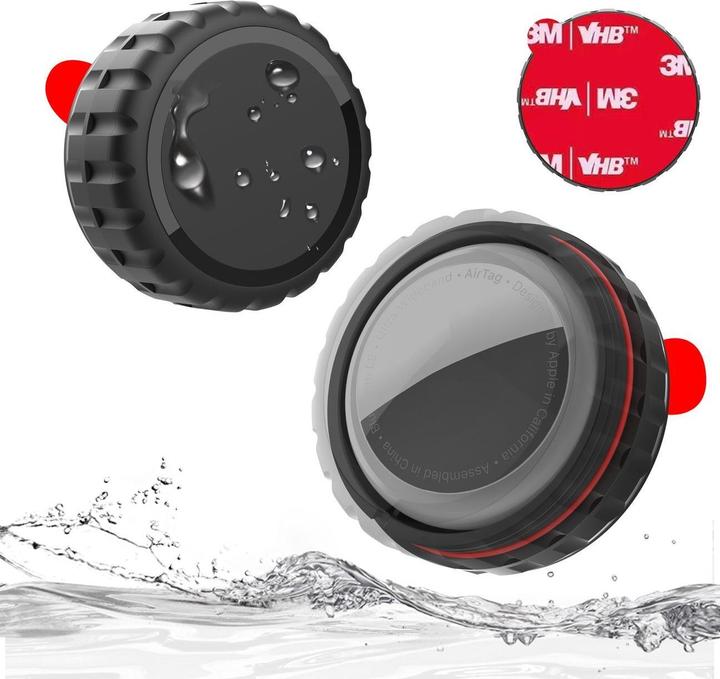 Immagine prodotto Hurtel Apple AirTag Case, Anschraubbar, Wasserfest, Selbstklebend - Schwarz - 4 Stück