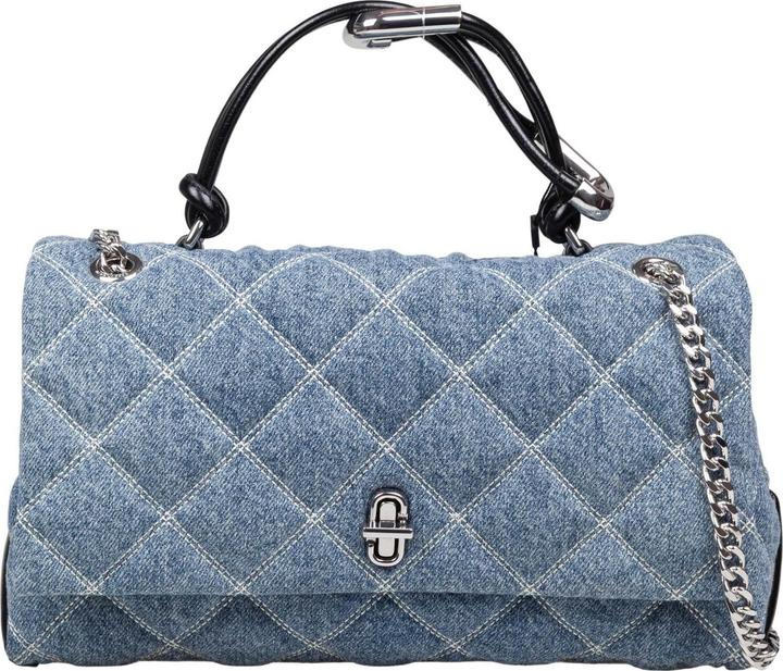 Actual product image Marc Jacobs the dual chain ​​quilted denim handbag color indico blue