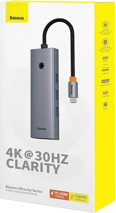 Immagine prodotto Baseus Hub 6in1 UltraJoy USB-C do HDMI4K@30Hz1+3xUSB 3.0+PD+RJ45 (grigio spazio) (USB-C, 6 porte)