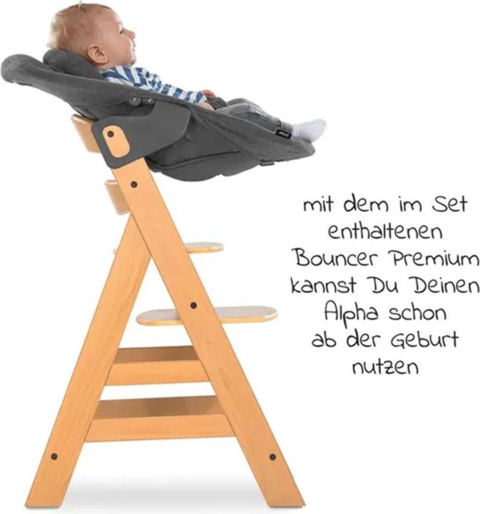 Actual product image Hauck Highchairs Alpha Plus Natural 4-piece Newborn Set - Highchair + 2in1 (Stair high chair)