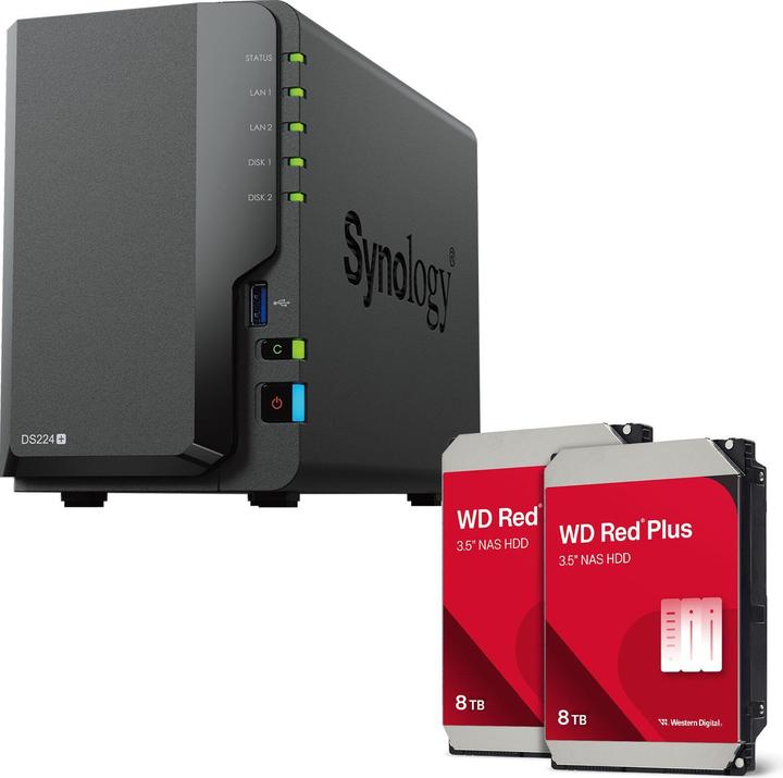 Image du produit Synology DiskStation DS224+ Serveur NAS 2 baies boîtier vide + 16 TB WD Red Plus SATA 3.5"" HDD (2 (2 x 8 To, WD Red Plus)