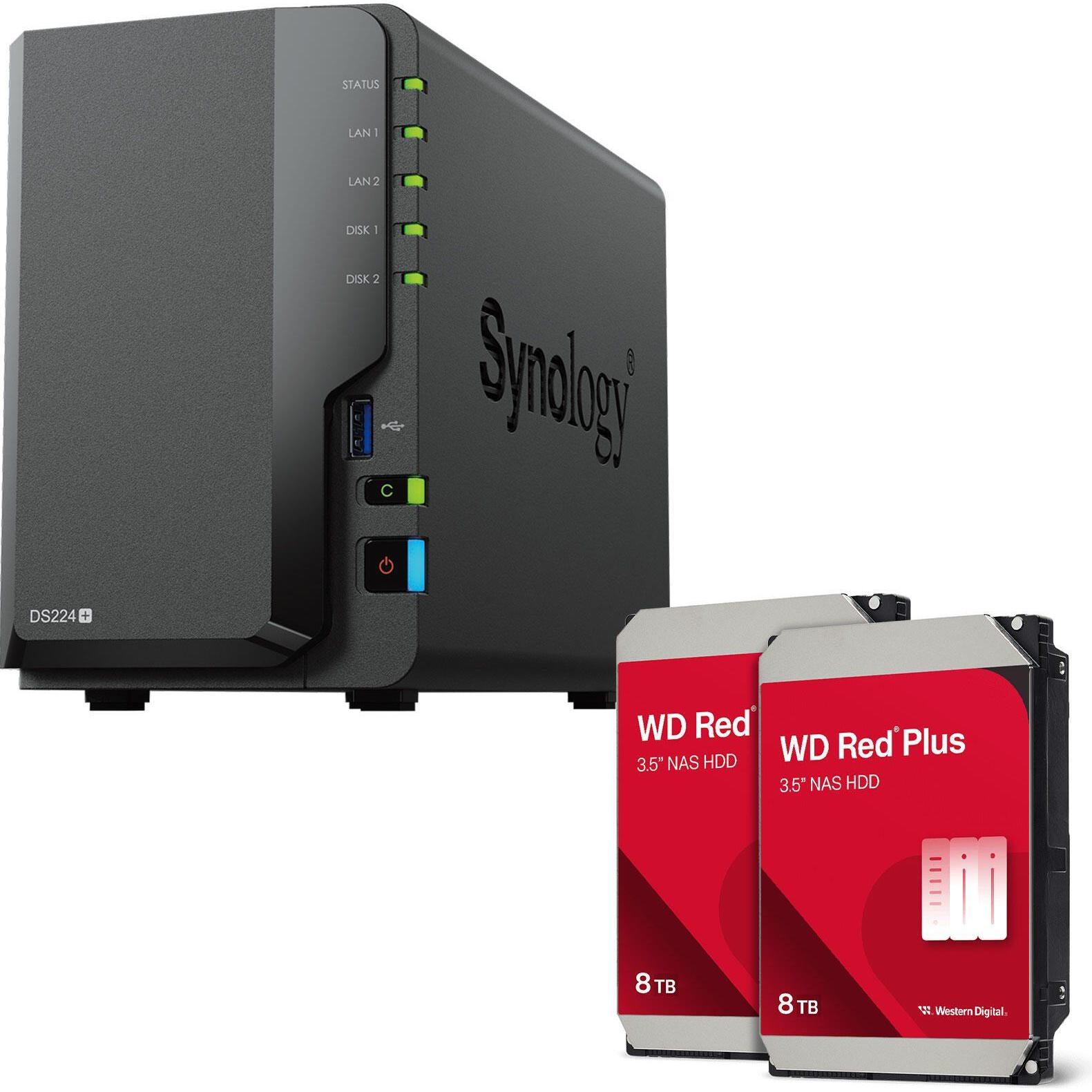 Synology DiskStation DS224+ 2 Einschübe NAS-Server Leergehäuse + 16 TB WD Red Plus SATA 3.5"" HDD (2