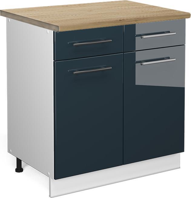 Dunkelblau hochglanz, Goldkraft Eiche, Weiss