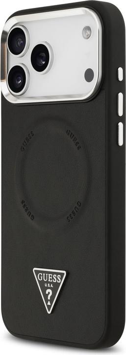 Produktbild Guess Case Magsafe PU Leather Case With Triangle Logo Silver Metal Camera Frame For iPhone 17 Pro Bl (Apple iPhone 17 Pro)