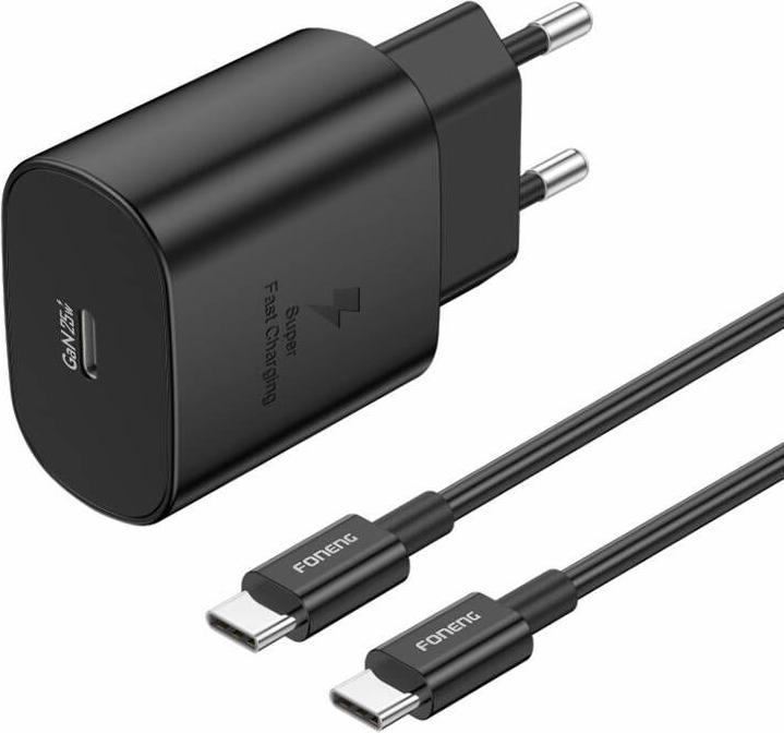 Actual product image Foneng EU51 USB-C 25W mains charger + USB-C - USB-C cable (black) (25 W)