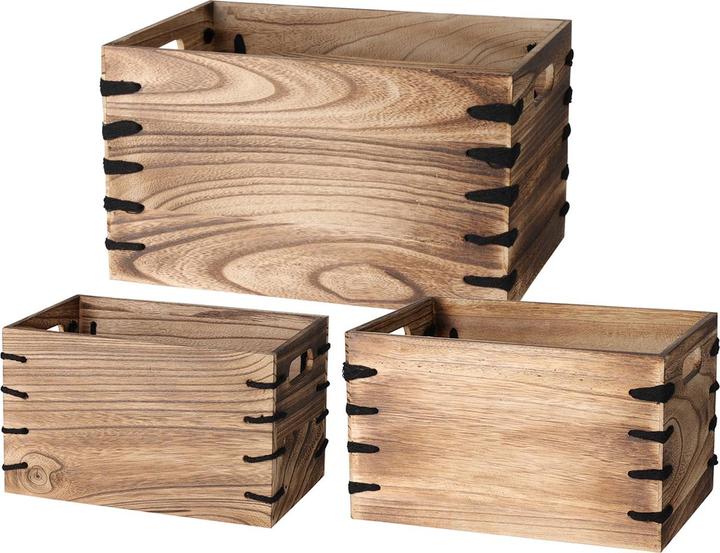 Image du produit Natura Punto Lot de 3 caisses en bois avec ouvertures pour poignées et décorations, 3 tailles
