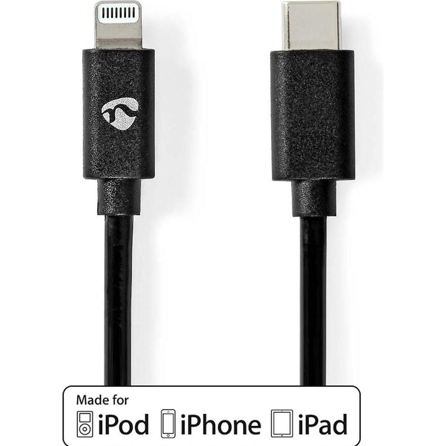 Nedis CCGP39650BK10 Lightning Kabel USB 2.0 Apple Lightning 8-Pin USB-C™ Stecker 480 Mbps Vernickelt (1 m, USB 2.0), USB...