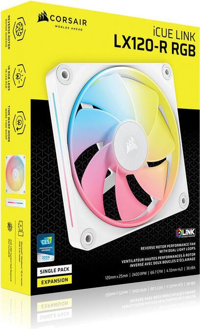 Produktbild Corsair LX-R RGB Series, iCUE LINK LX120-R RGB White, 120mm RGB Fan, Single Fan (120 mm, 1 x)