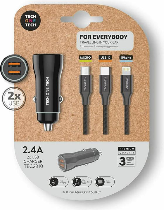 Actual product image Tech One Tech Universal USB car charger cable Tec2810 Double Usb X 2