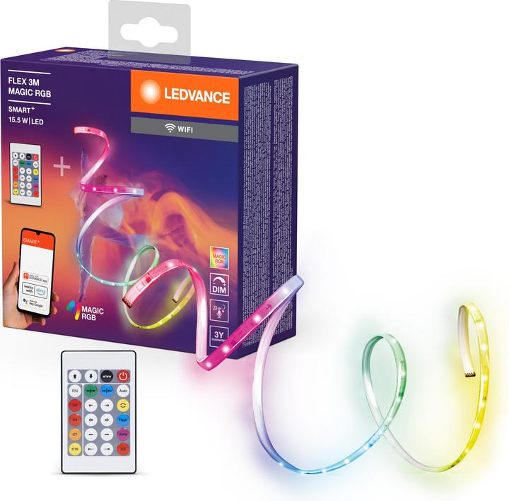Produktbild Ledvance Smartes LED-Lichtband WiFi "MAGIC FLEX", 3m + Fernbedienung, RGB (Mehrfarbig, 300 cm, Indoor)