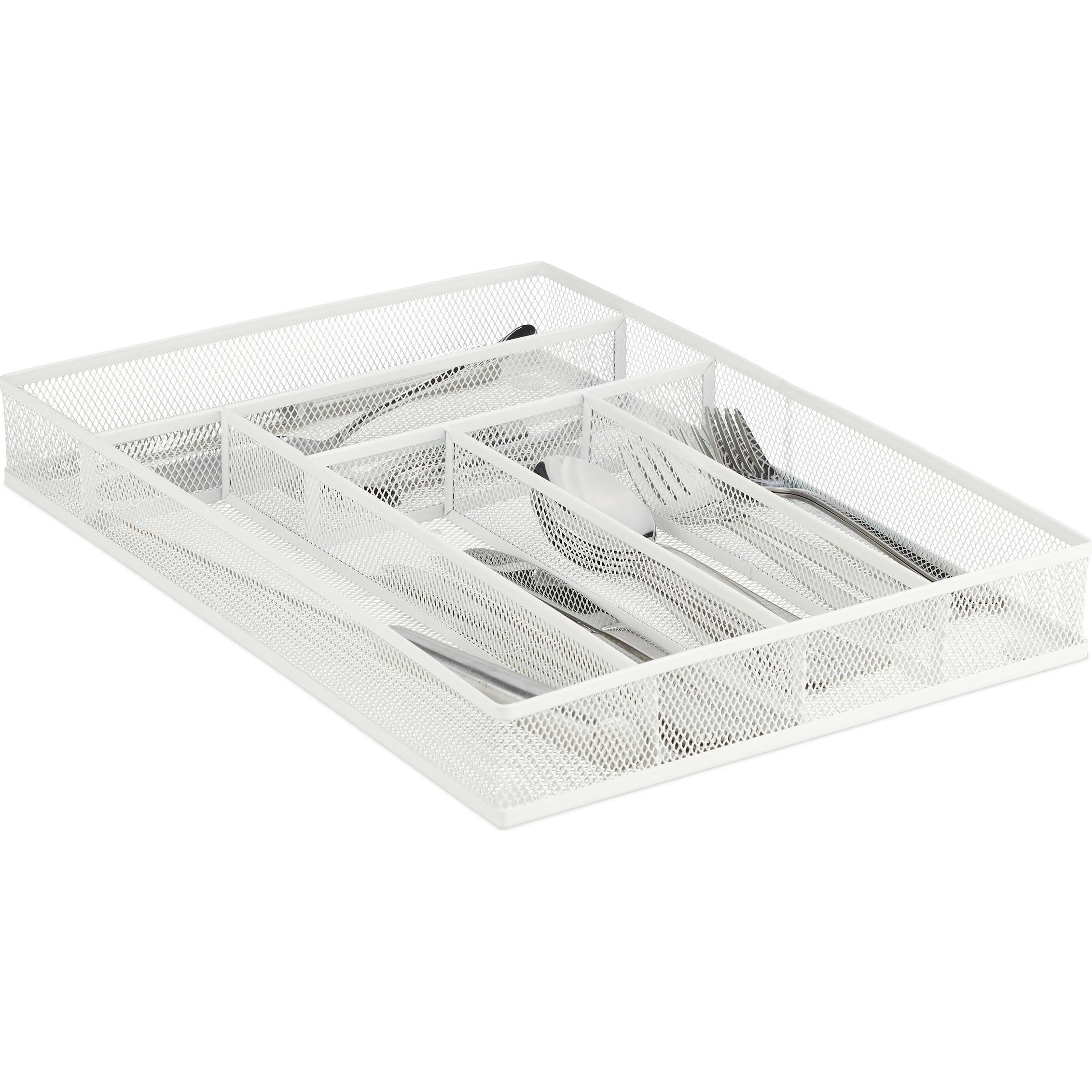 Relaxdays Besteckkasten Metall, Besteckkasten, Weiss