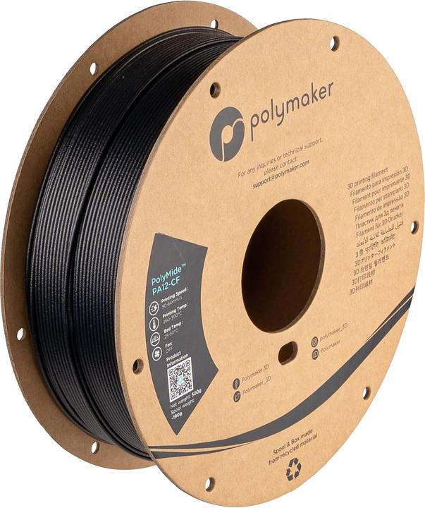 Actual product image Polymaker PolyMide PA12-CF Black 1.75mm 500g (Carbon, Nylon, 1.75 mm, 500 g)