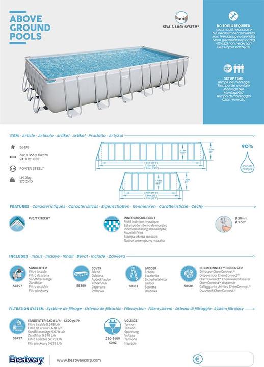 Produktbild Bestway Power Steel Fram Pool Set (732 x 366 x 132 cm)