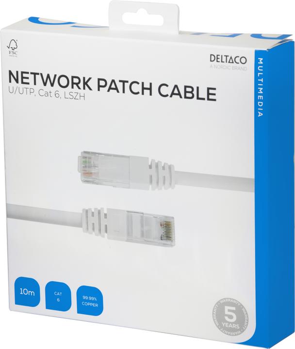 Produktbild Deltaco Network cable U / UTP Cat6, 10m, white (UTP, CAT6, 10 m)