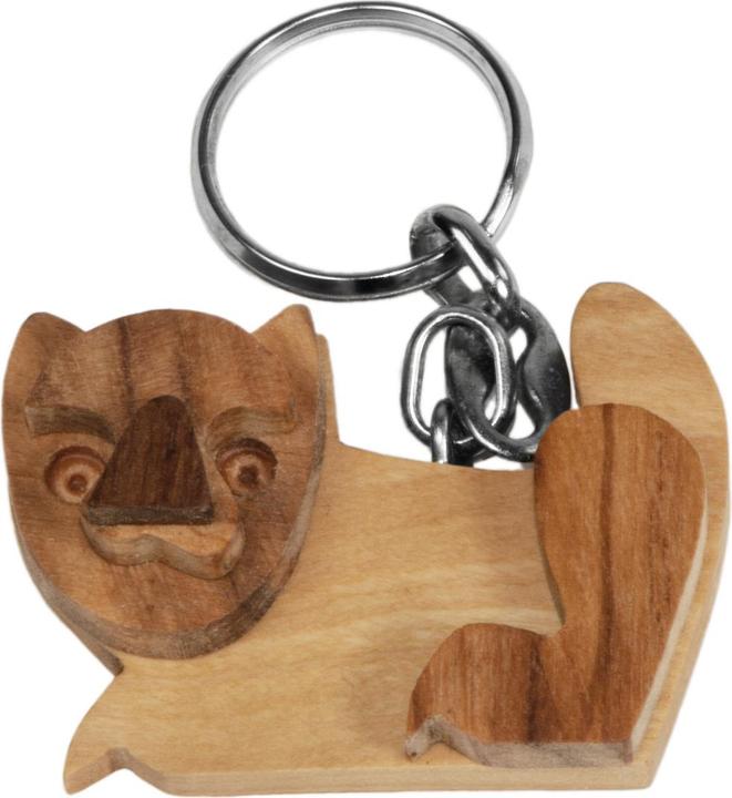 Actual product image Natura Punto Keychain cat, olive wood, brown, 5 x 5cm