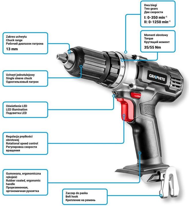 Actual product image Graphite 58G006-SET2 drill 18 V 2 x 2 Ah battery (Rechargeable battery operated)