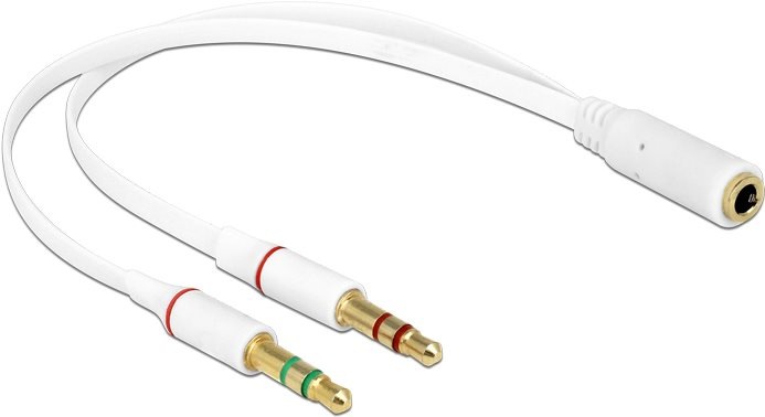 Image du produit Delock Adaptateur pour casque d'écoute 1 x 3,5 mm prise jack 4 broches > 2 x 3,5 mm 3 broches (0.20 m)
