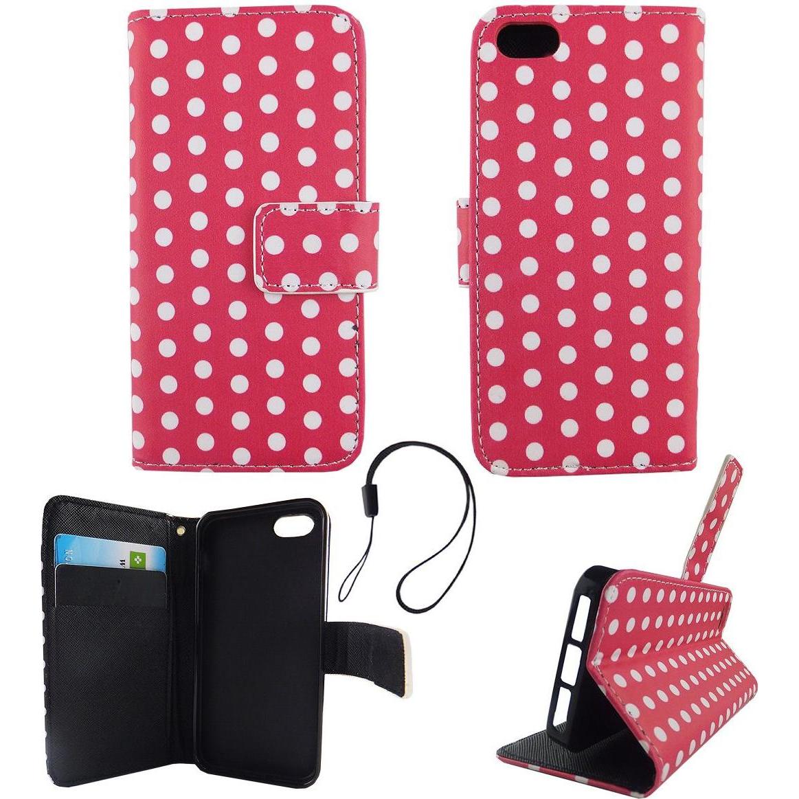 König Design Schutz Hülle für Apple iPhone 5 5s SE Polka Dot Pink Tasche Cover Book Style (Apple iPhone 5), Smartphone H...